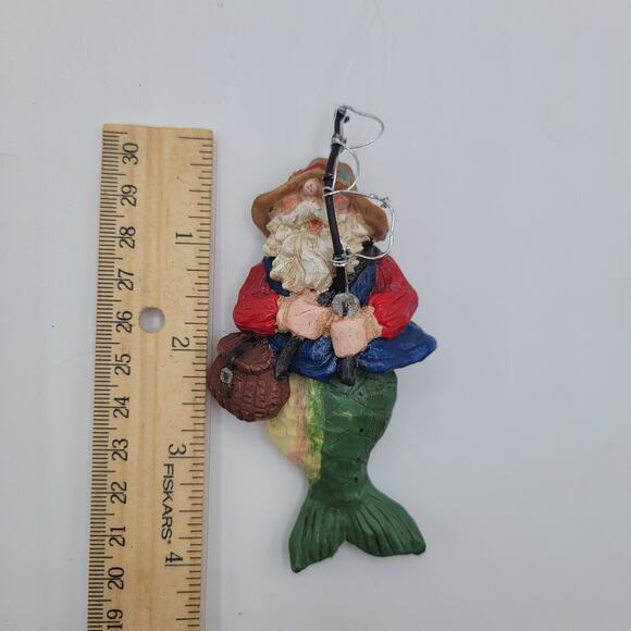 Fishing Santa Claus with Dandling Fish Fin Christmas Ornament - Picture 2 of 3